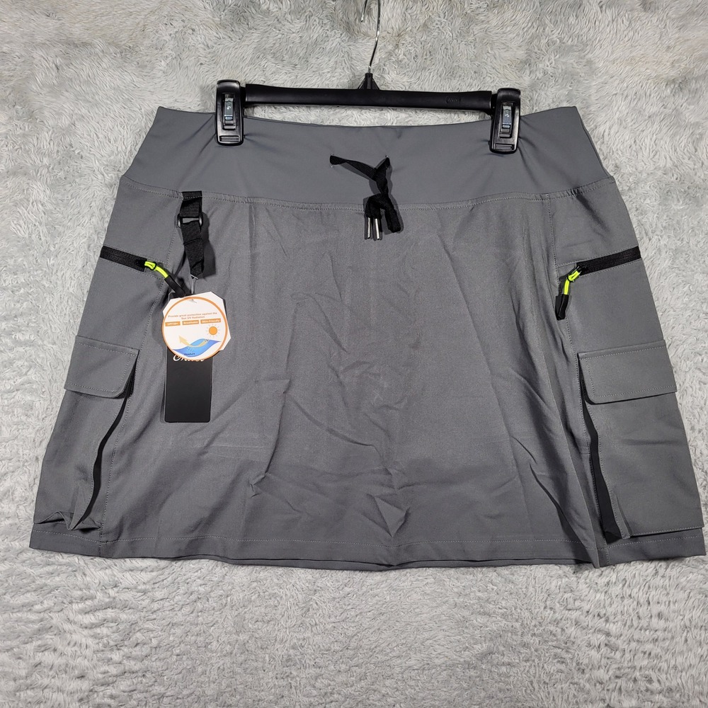 MIVEI Hiking Cargo Athletic Skort Womens XL Gray Activewear Drawstring Pockets